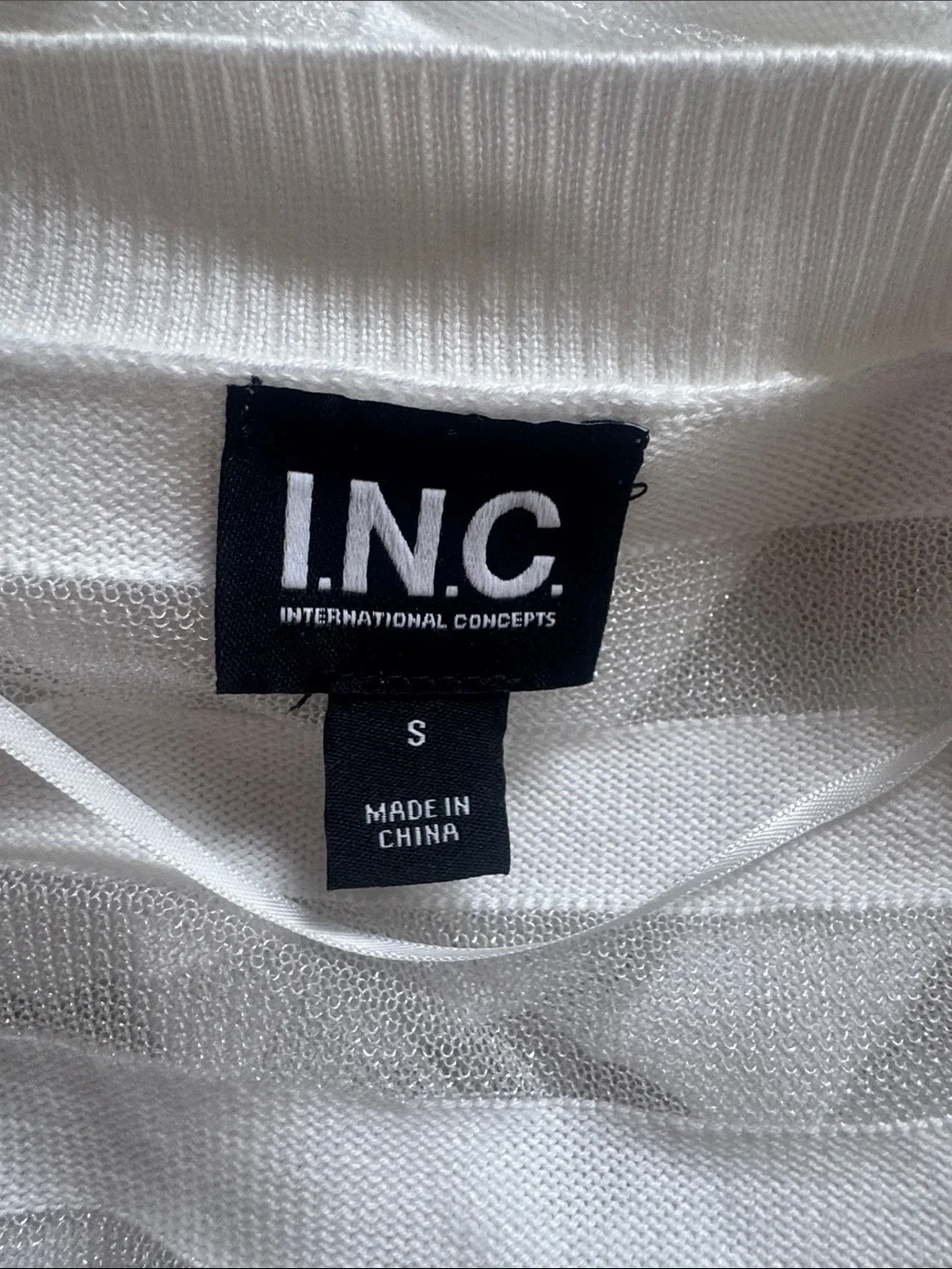 INC International Concepts White Sheer-Striped Open Cardigan